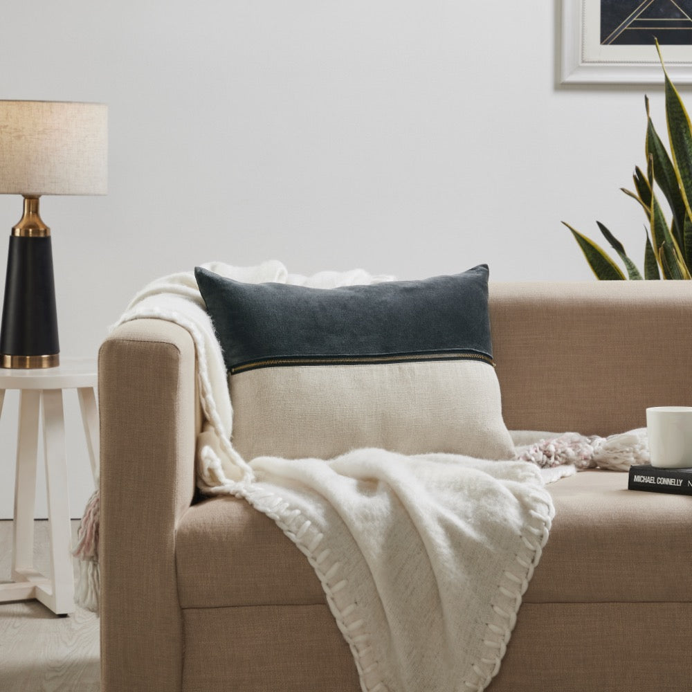 throw lumbar pillow linen zipper charcoal velvet 