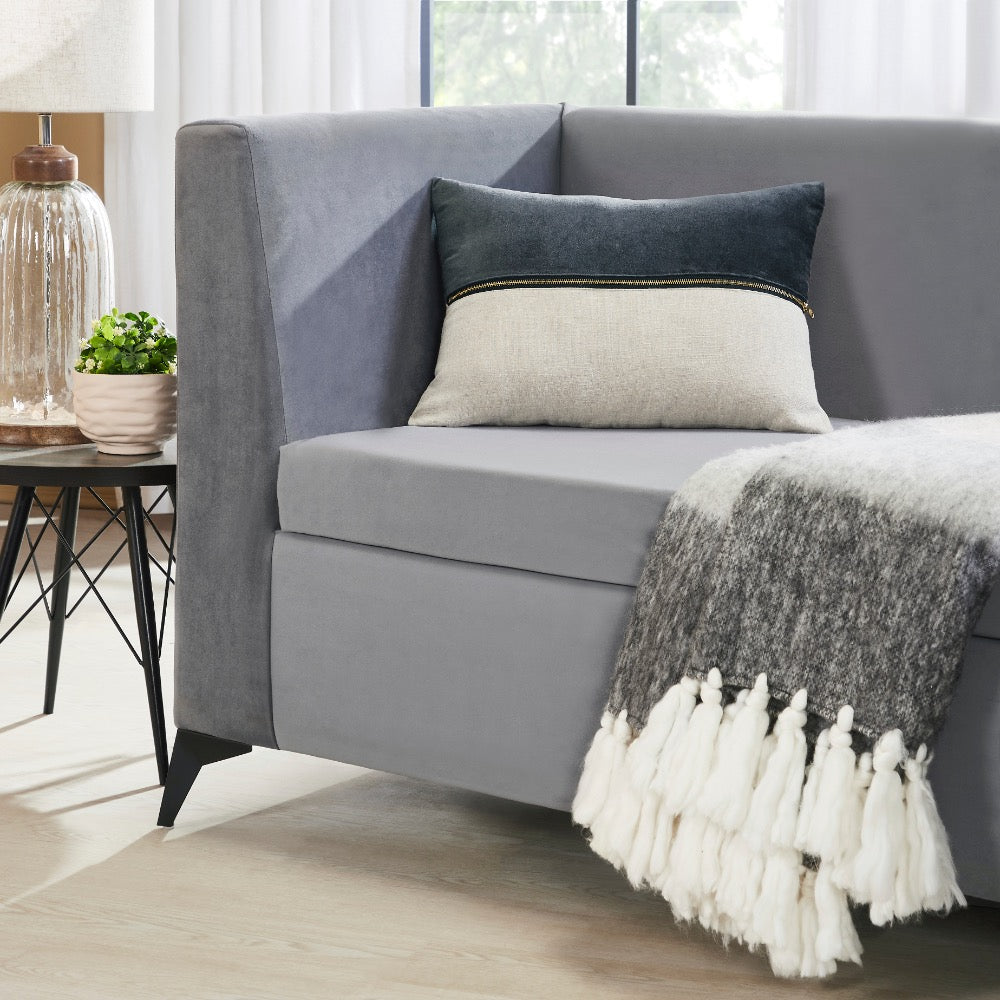 throw lumbar pillow linen zipper charcoal velvet 