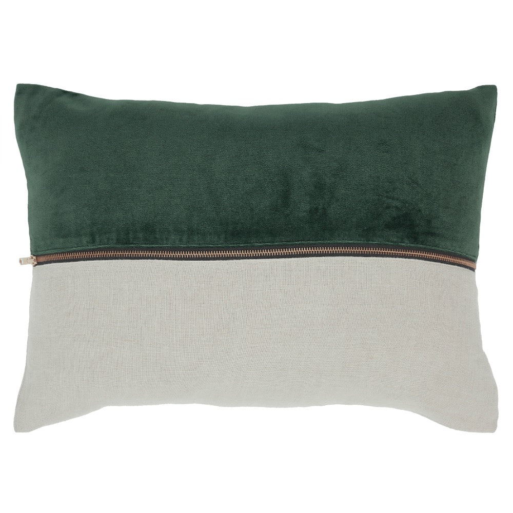 throw lumbar pillow linen zipper green velvet 