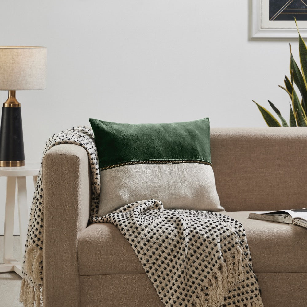 throw lumbar pillow linen zipper green velvet 