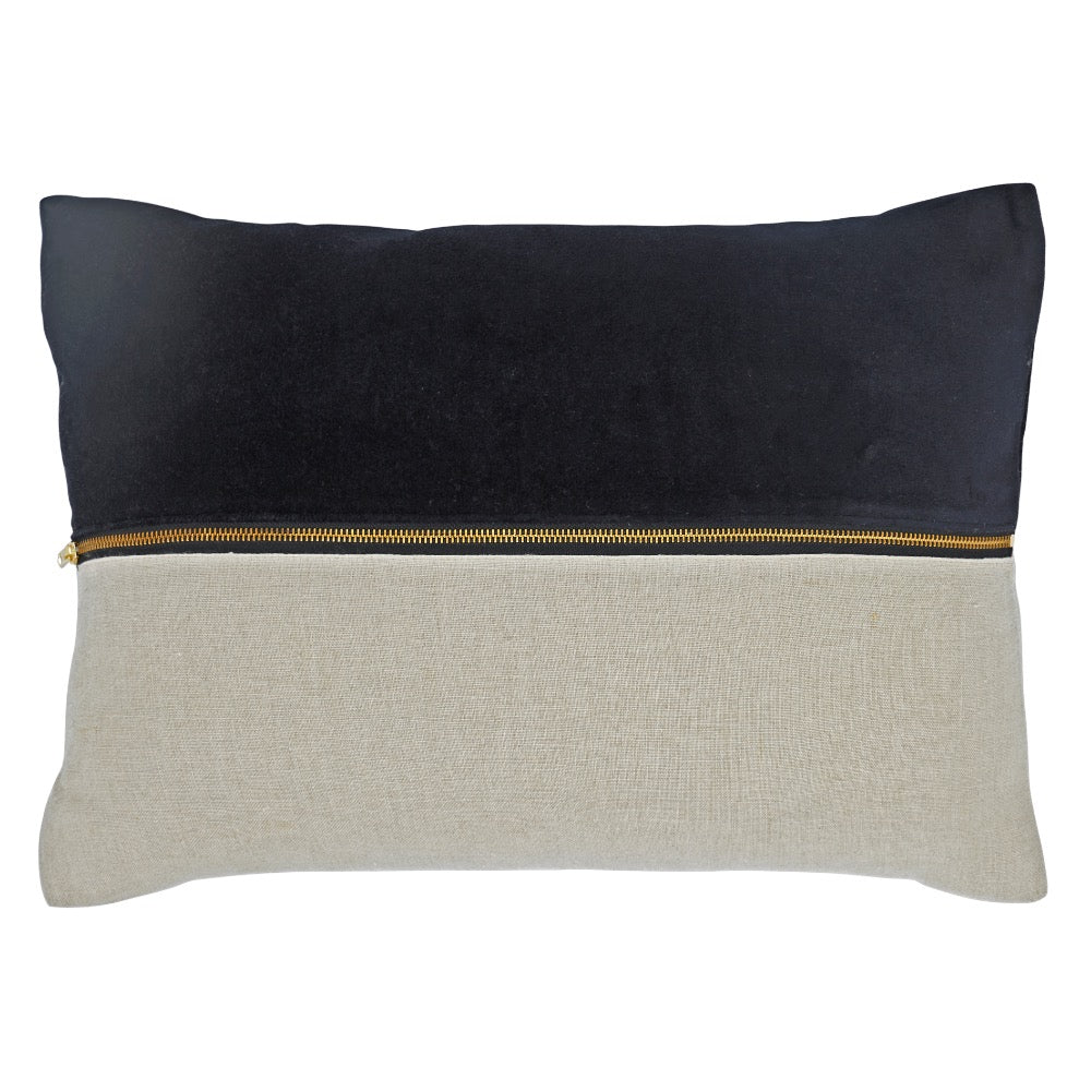 throw lumbar pillow linen zipper black velvet 
