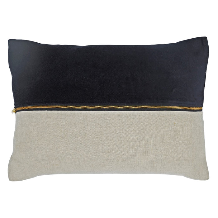 throw lumbar pillow linen zipper black velvet 