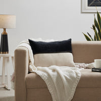 throw lumbar pillow linen zipper black velvet 