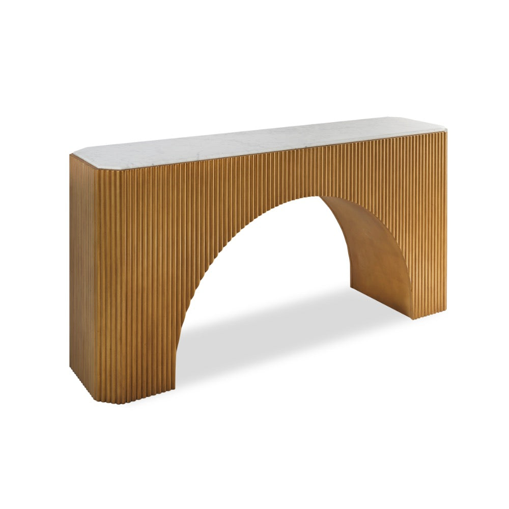 console table gold leaf base beveled edge marble top 