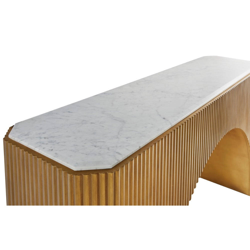 console table gold leaf base beveled edge marble top 