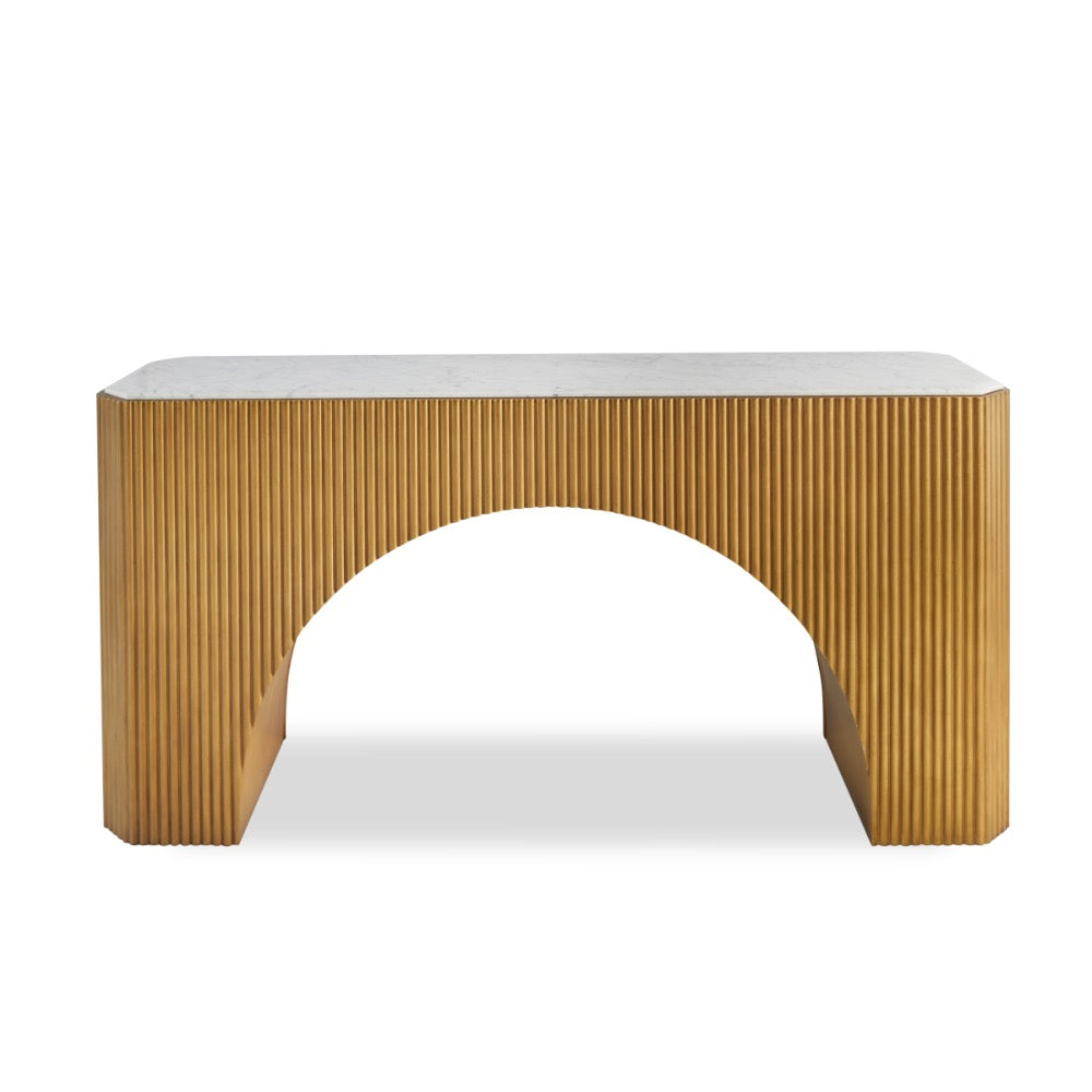 console table gold leaf base beveled edge marble top 