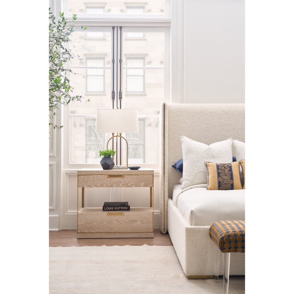 night stand light oak two drawer brass details