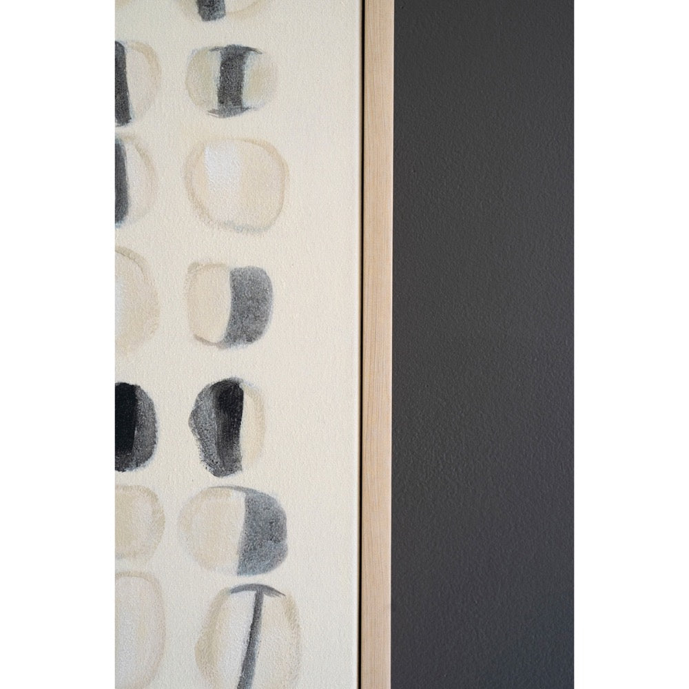 Kalalou's Framed Acrylic Abstract Stones Painting features black and beige circles, ideal for modern home decor.