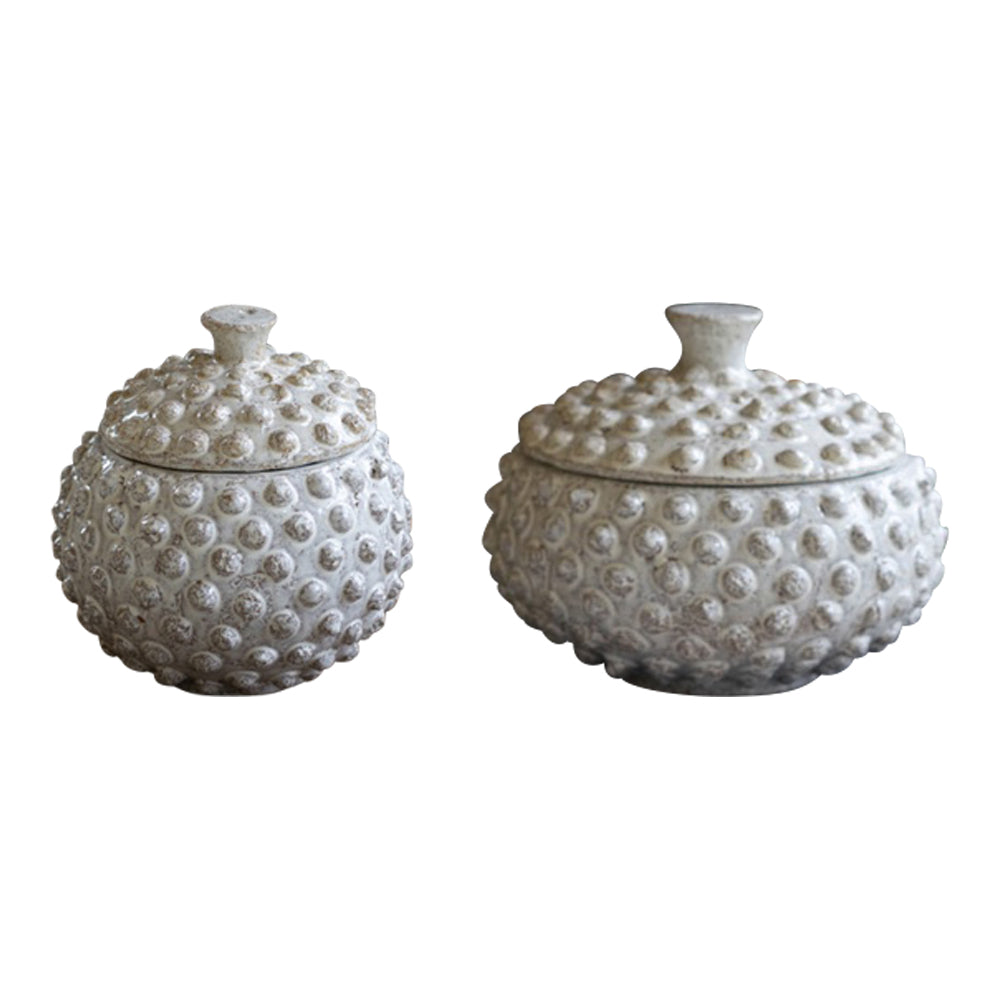 knobby white canisters set of two lids