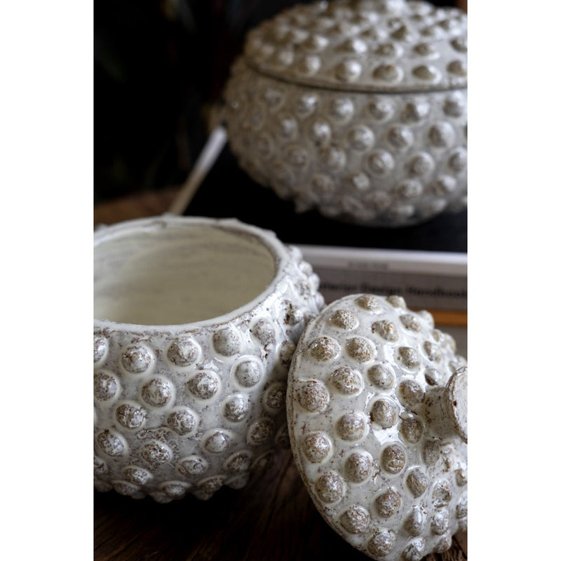 knobby white canisters set of two lids