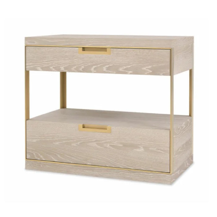 night stand light oak two drawer brass details