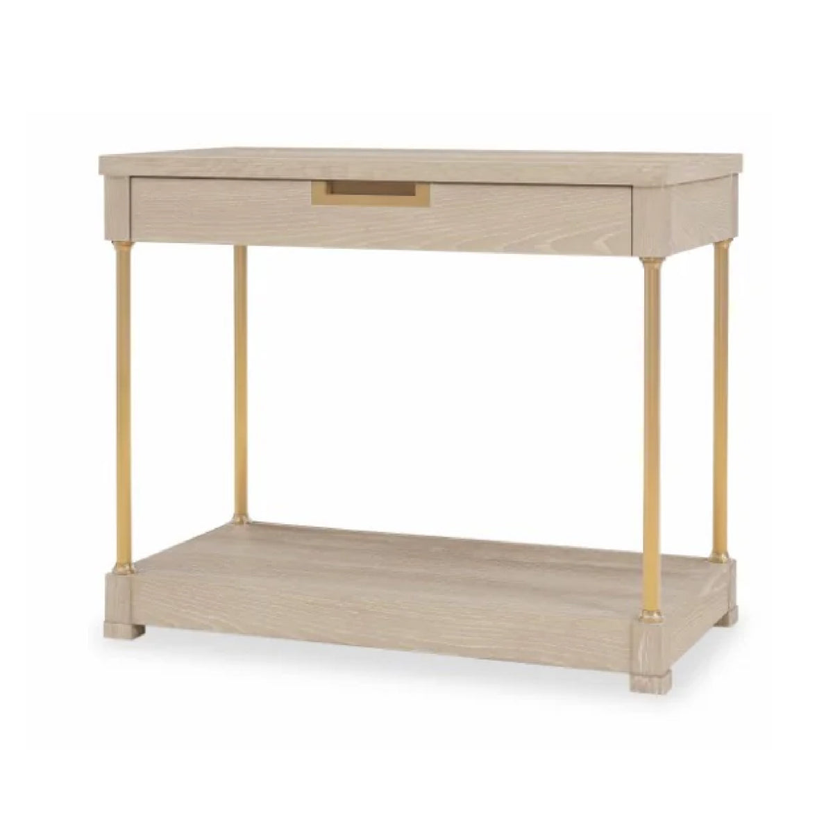 night stand light oak one drawer 4 posts brass