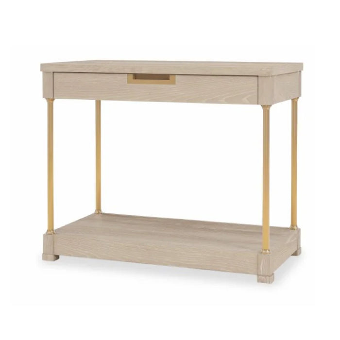 night stand light oak one drawer 4 posts brass