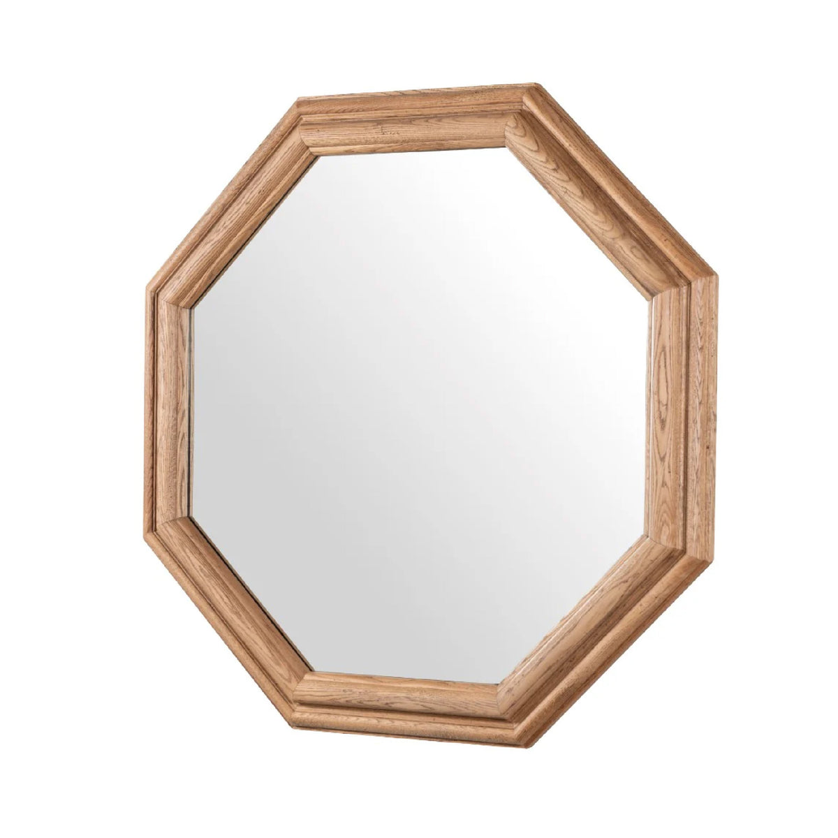 large hexagonal wall mirror oak wood frame