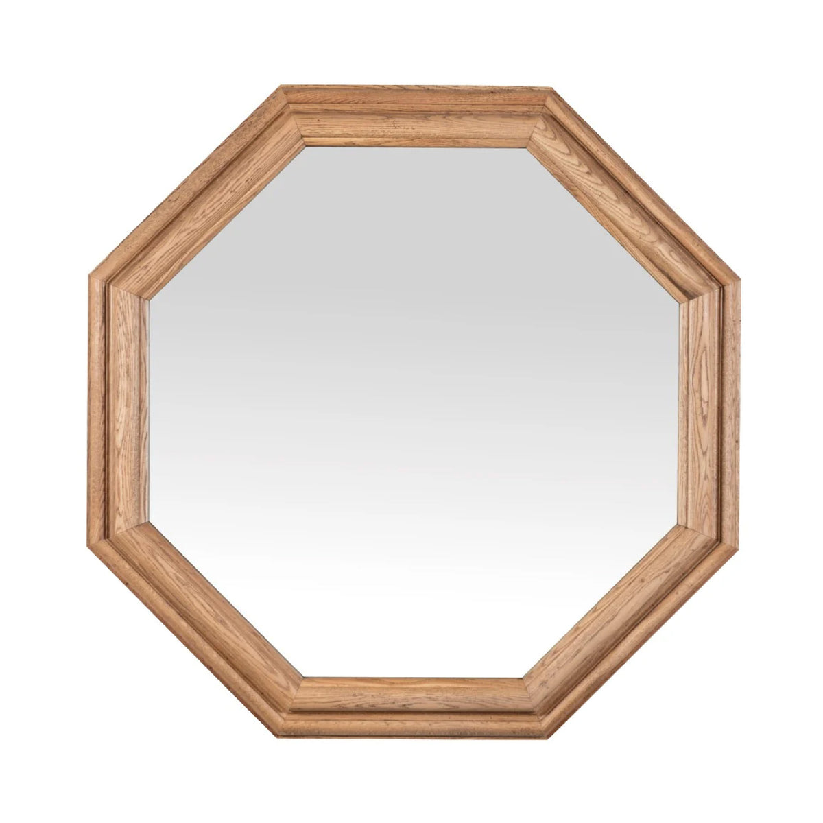 large hexagonal wall mirror oak wood frame