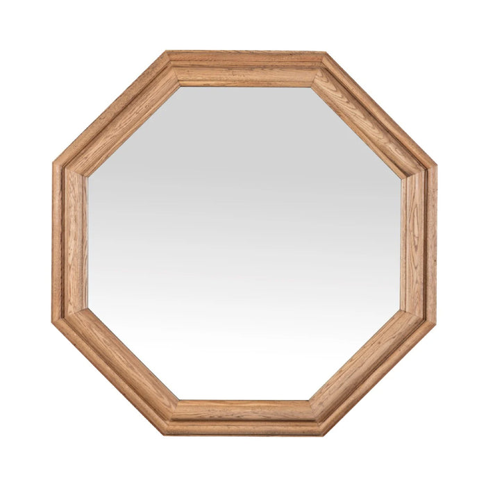large hexagonal wall mirror oak wood frame