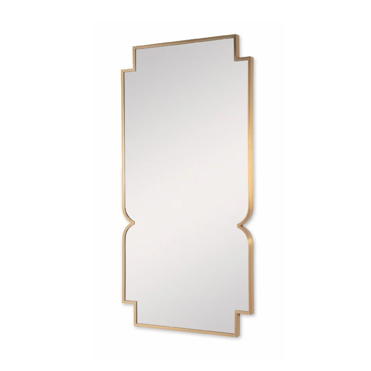 wall mirror large brass framed cinched sides cut-out corners