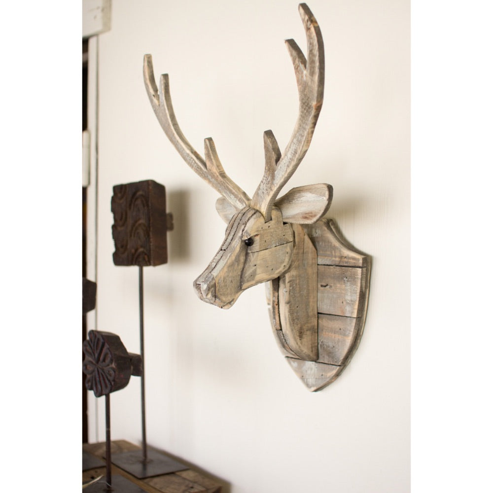 recycled wood deer head wall hung rustic