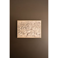 abstract painintg of horses on a brown wall