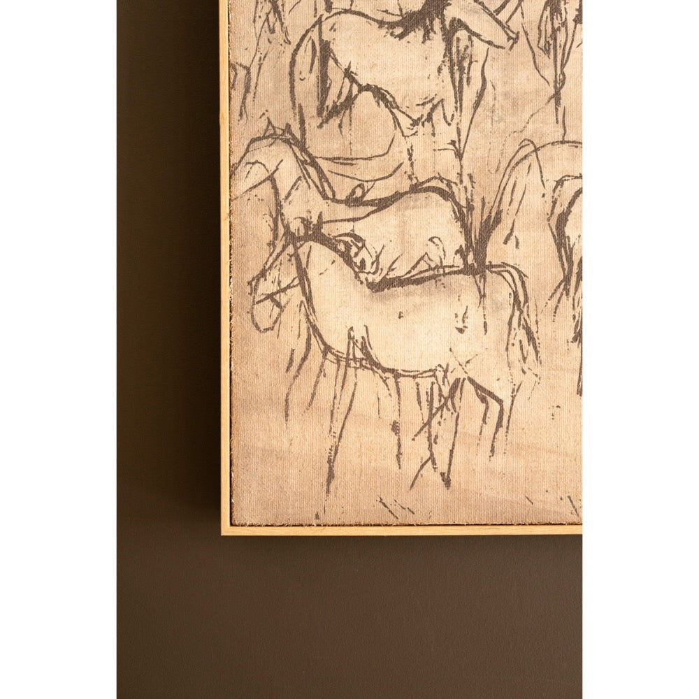 Abstract horse art piece on a textured beige background