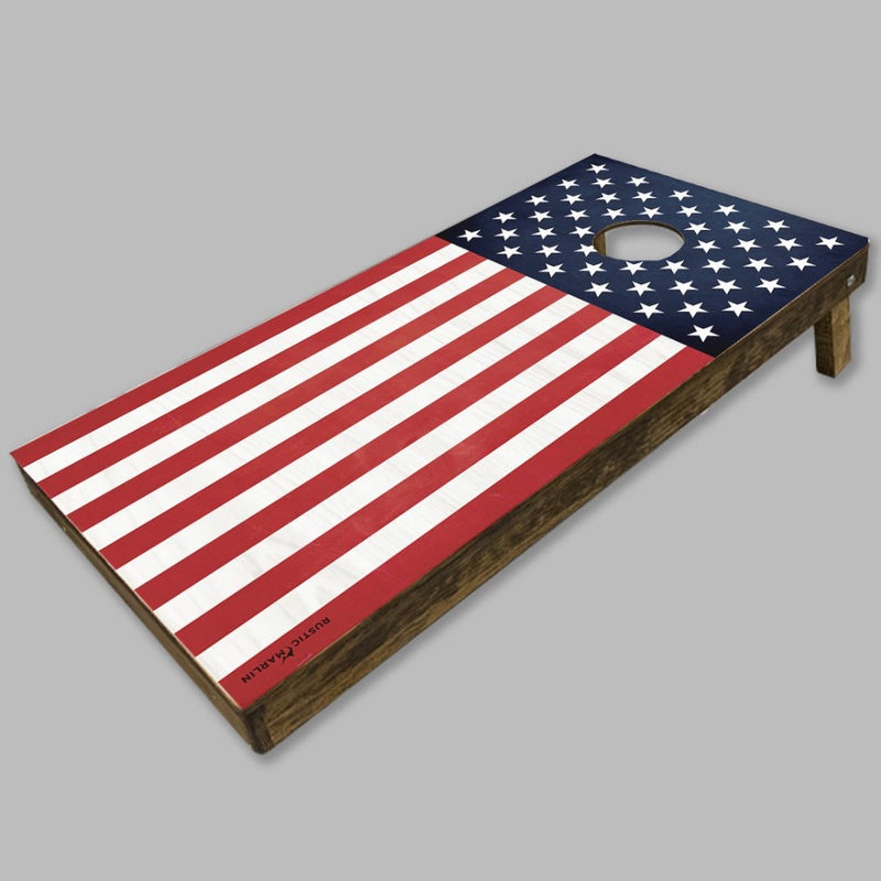 cornhole game set bean bag toss flag white blue red