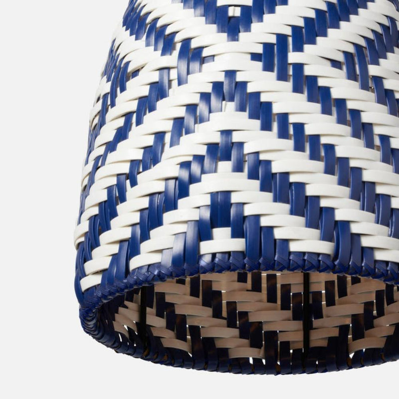 faux wicker woven pendant blue white 