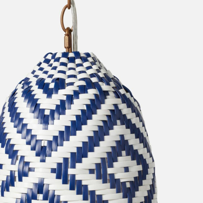 faux wicker woven pendant blue white 