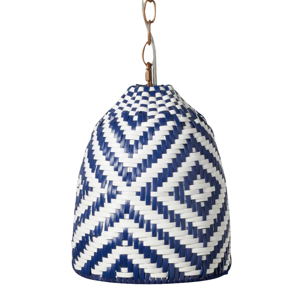 faux wicker woven pendant blue white