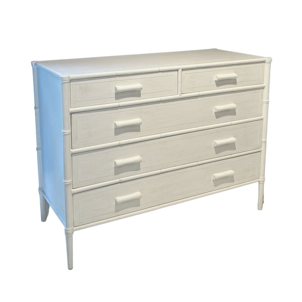 five drawer painted chest hardwood solids tarnished brass hardware