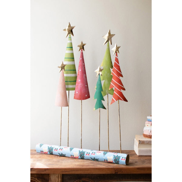 2 trio Christmas Trees whimsical colorful