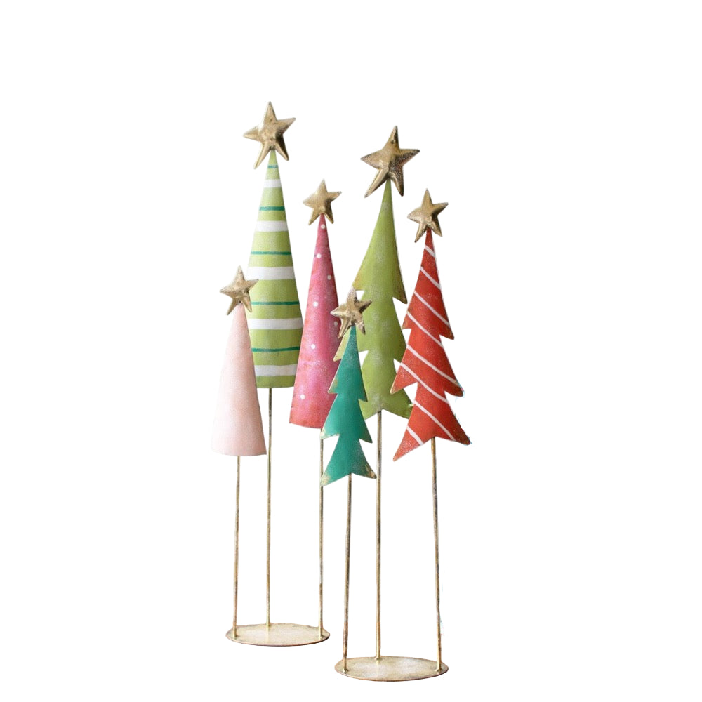 2 trio Christmas Trees whimsical colorful