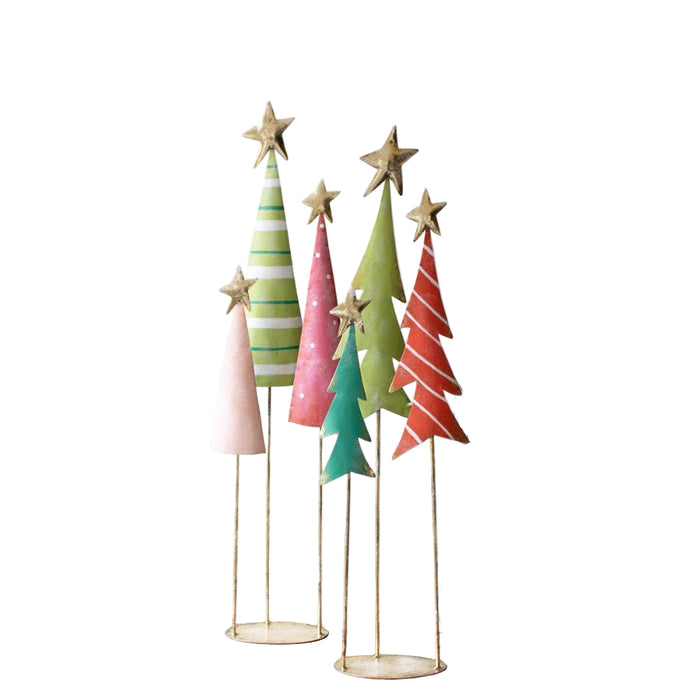 2 trio Christmas Trees whimsical colorful