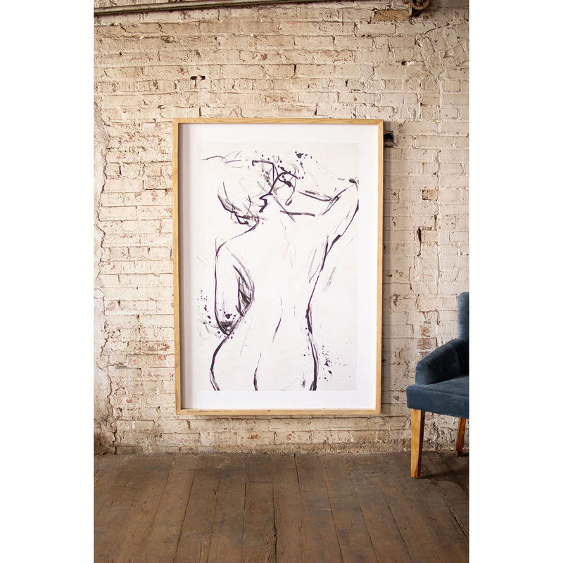 wall art nude woman back large light wood frame