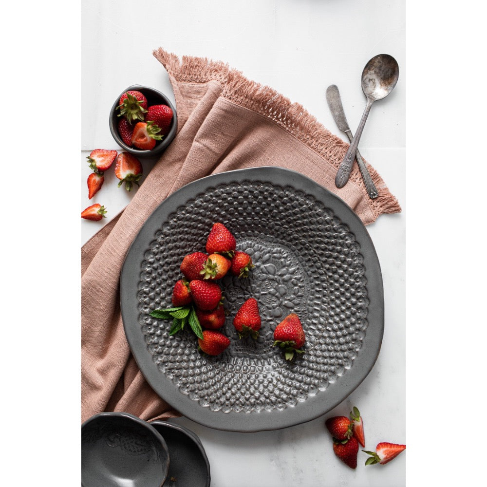 ceramic platter handmade white gray 