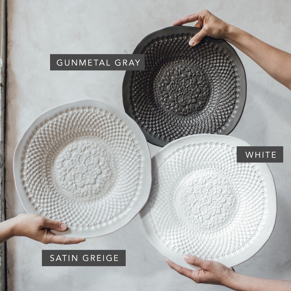 ceramic platter handmade white gray 