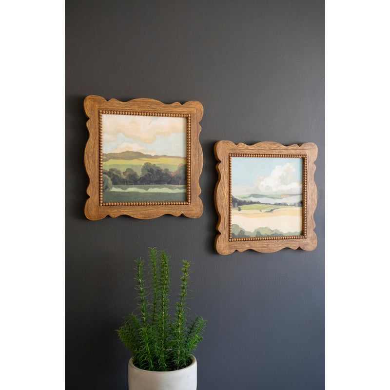 set of 2 natural wood framed landscape prints