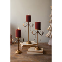 antique brass pillar candle holder bow set