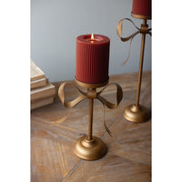 antique brass pillar candle holder bow set