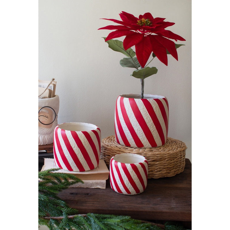 red white striped candy cane planter set holiday decor 