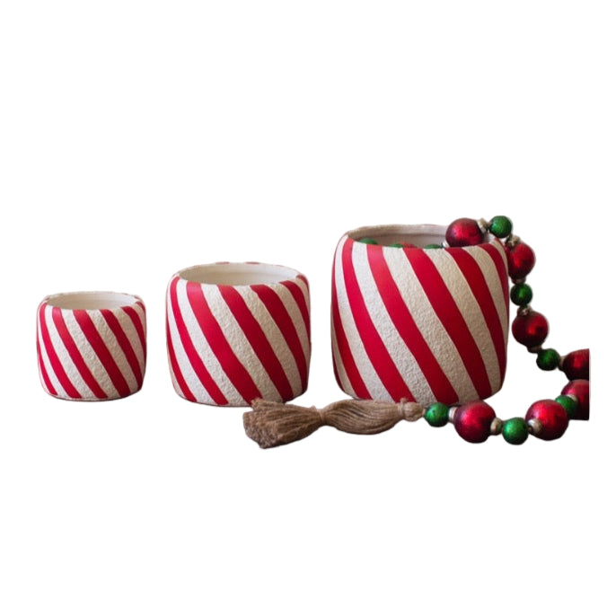 red white striped candy cane planter set holiday decor 
