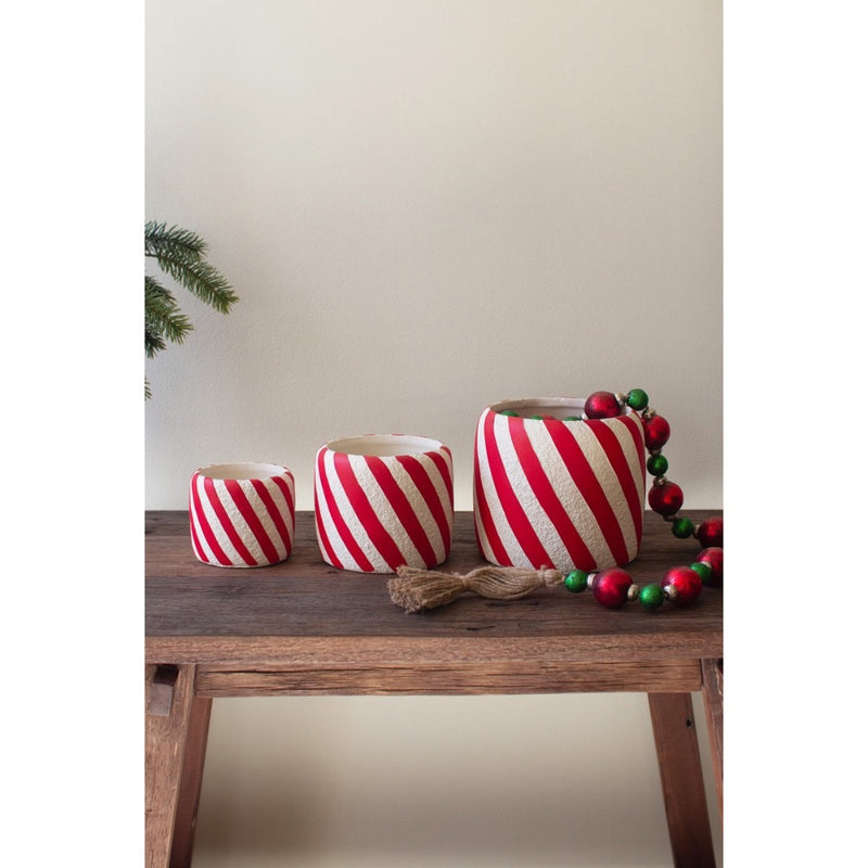 red white striped candy cane planter set holiday decor 