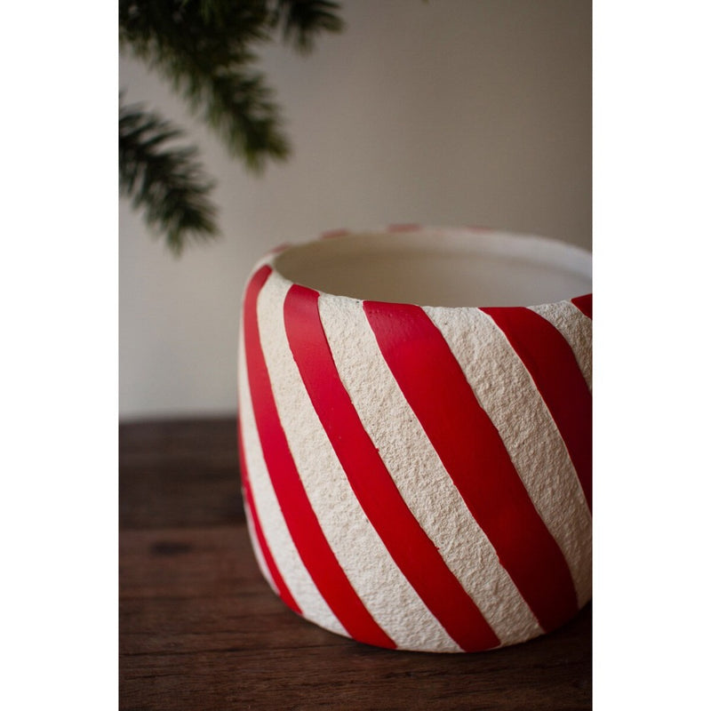 red white striped candy cane planter set holiday decor 