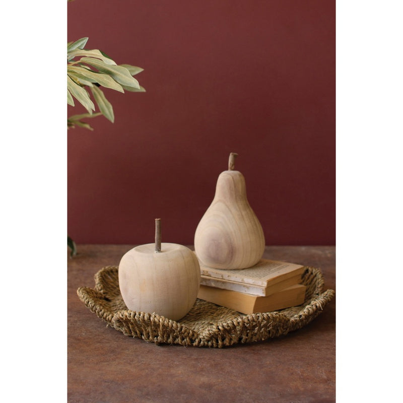 carved apple pear wood set decor