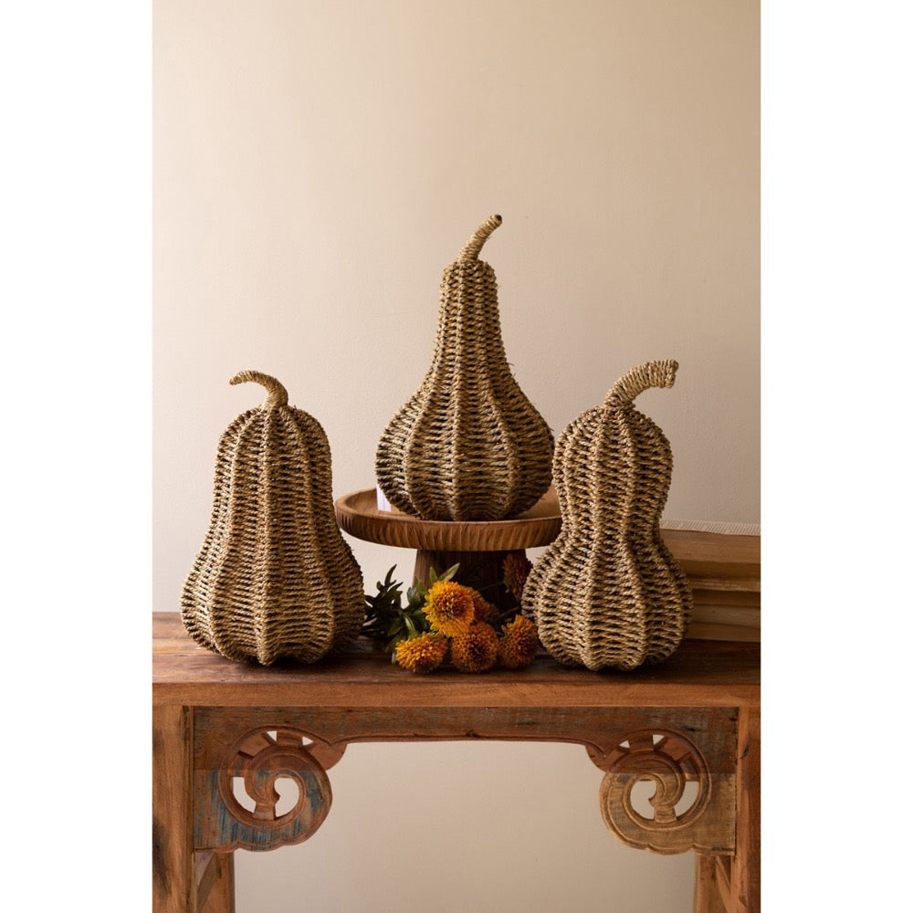 three woven wine gourds natural autumn decor
