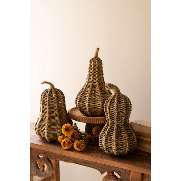 three woven wine gourds natural autumn decor