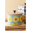 metal canisters lids floral design round colorful