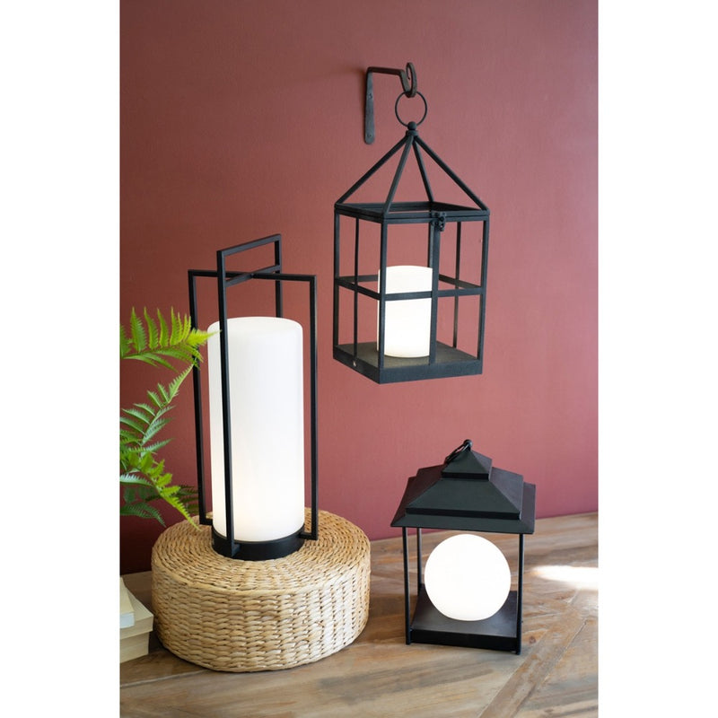 tall textured black metal led lantern