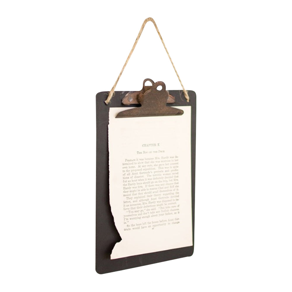 chalkboard photo note clip holder black tan rope hanger