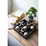 wooden tic-tac-toe set with black board