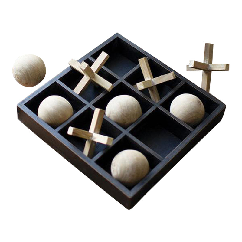 wooden tic-tac-toe set with black board